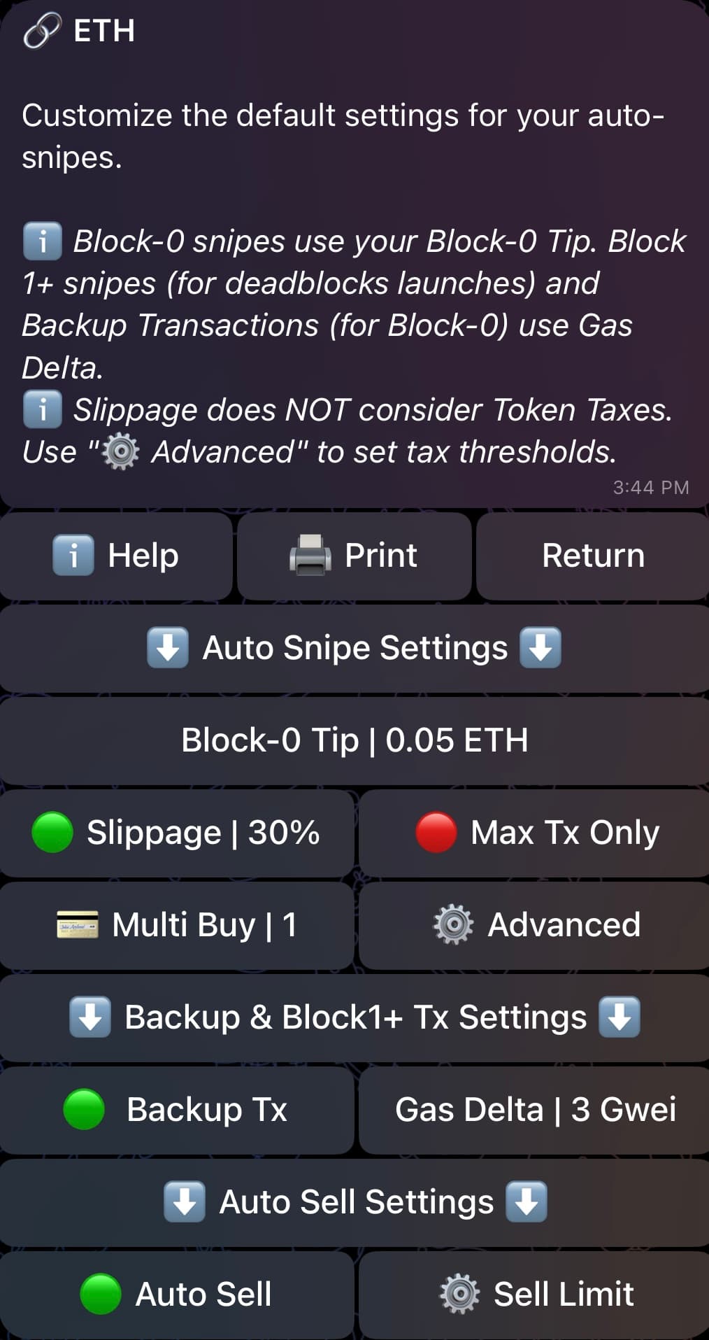 Auto Snipe Configuration - Ethereum