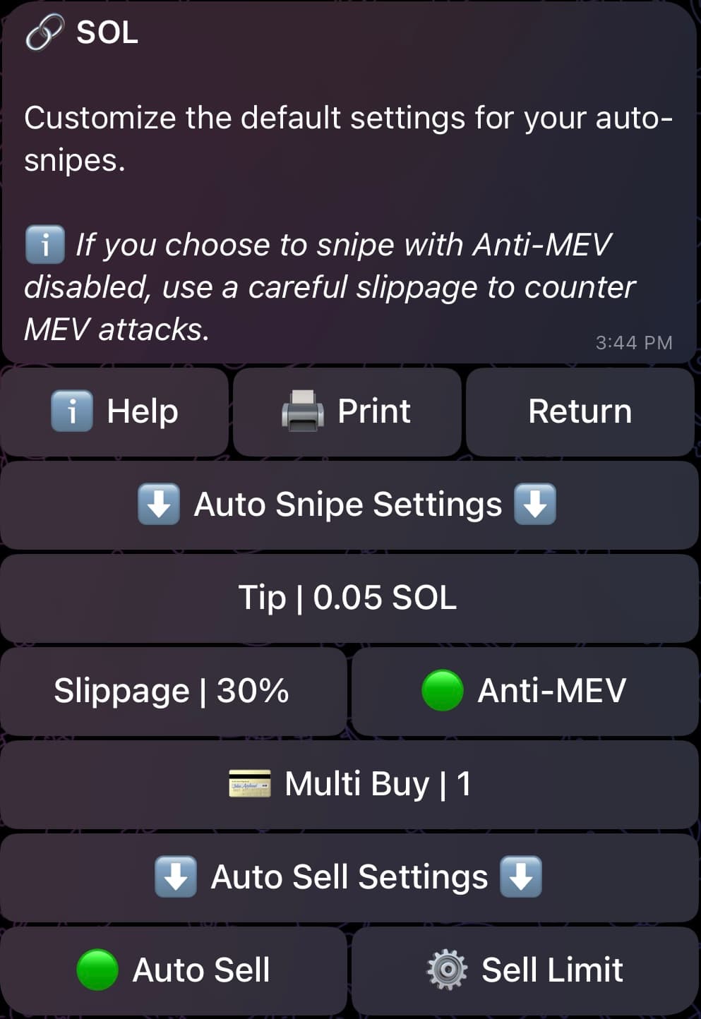 Auto Snipe Configuration - Solana
