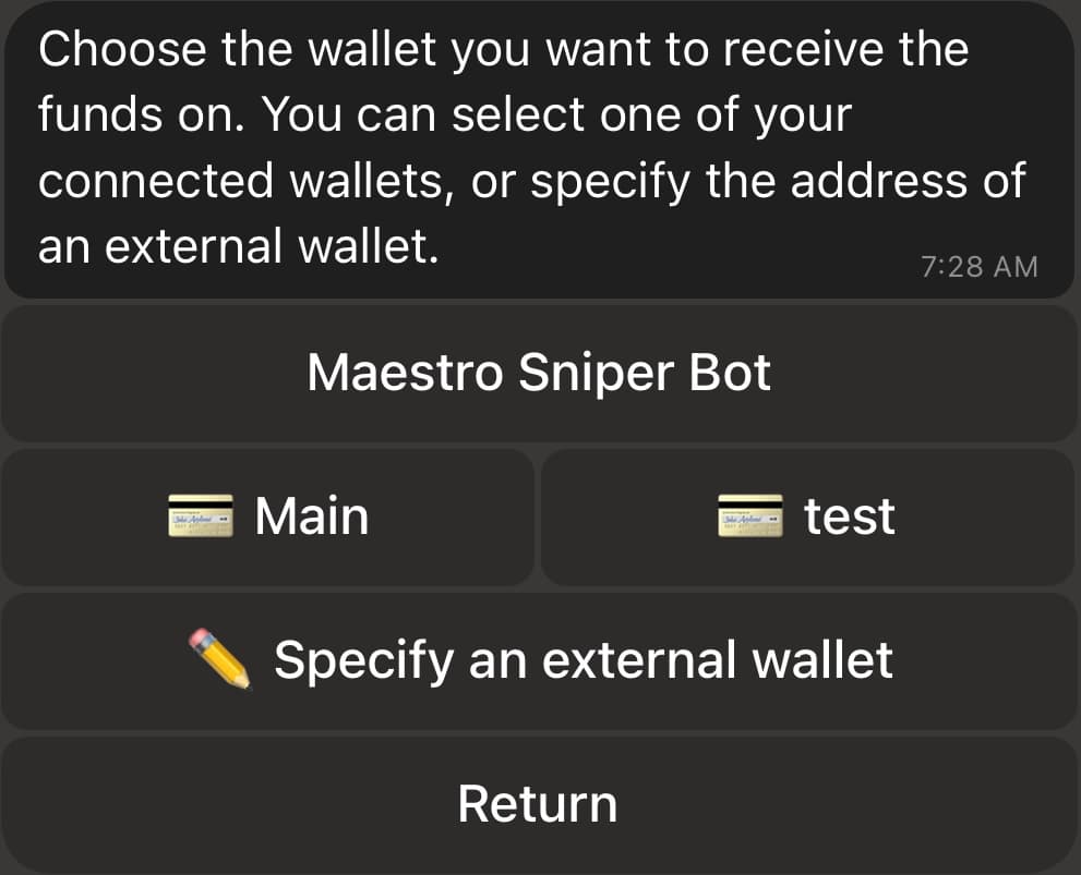 Selecting the Receiving Wallet