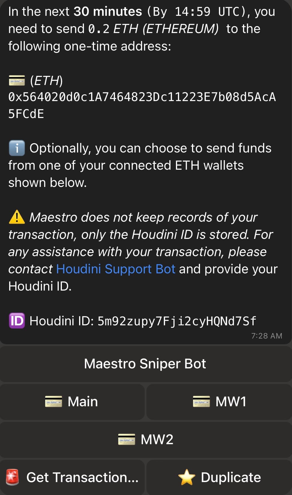 Example of a Houdini Order