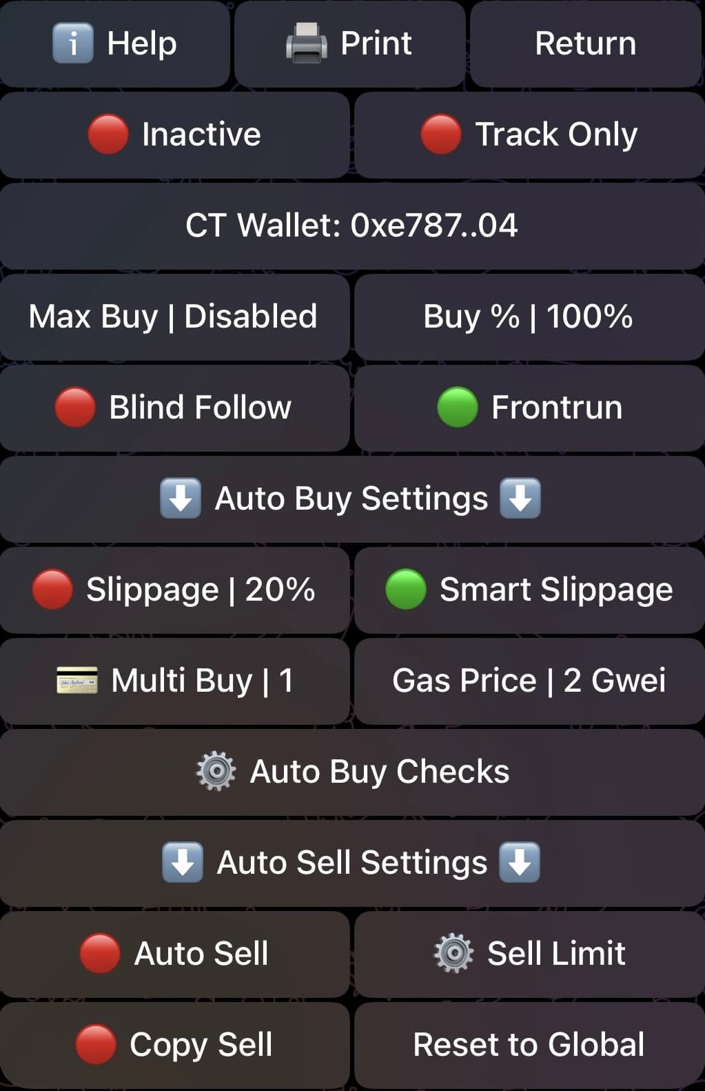 Copytrade Wallet Settings