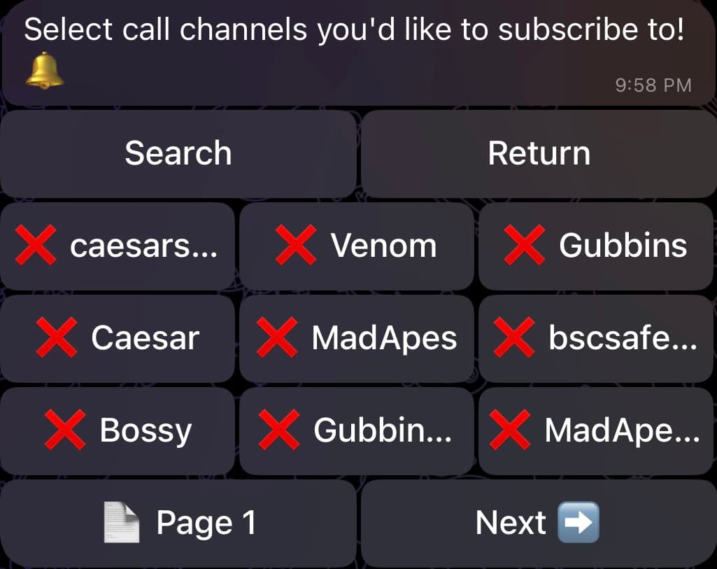 Call Channels Menu