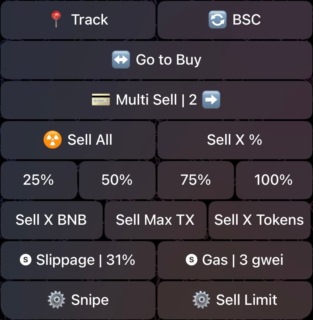 Token Report Sell Menu