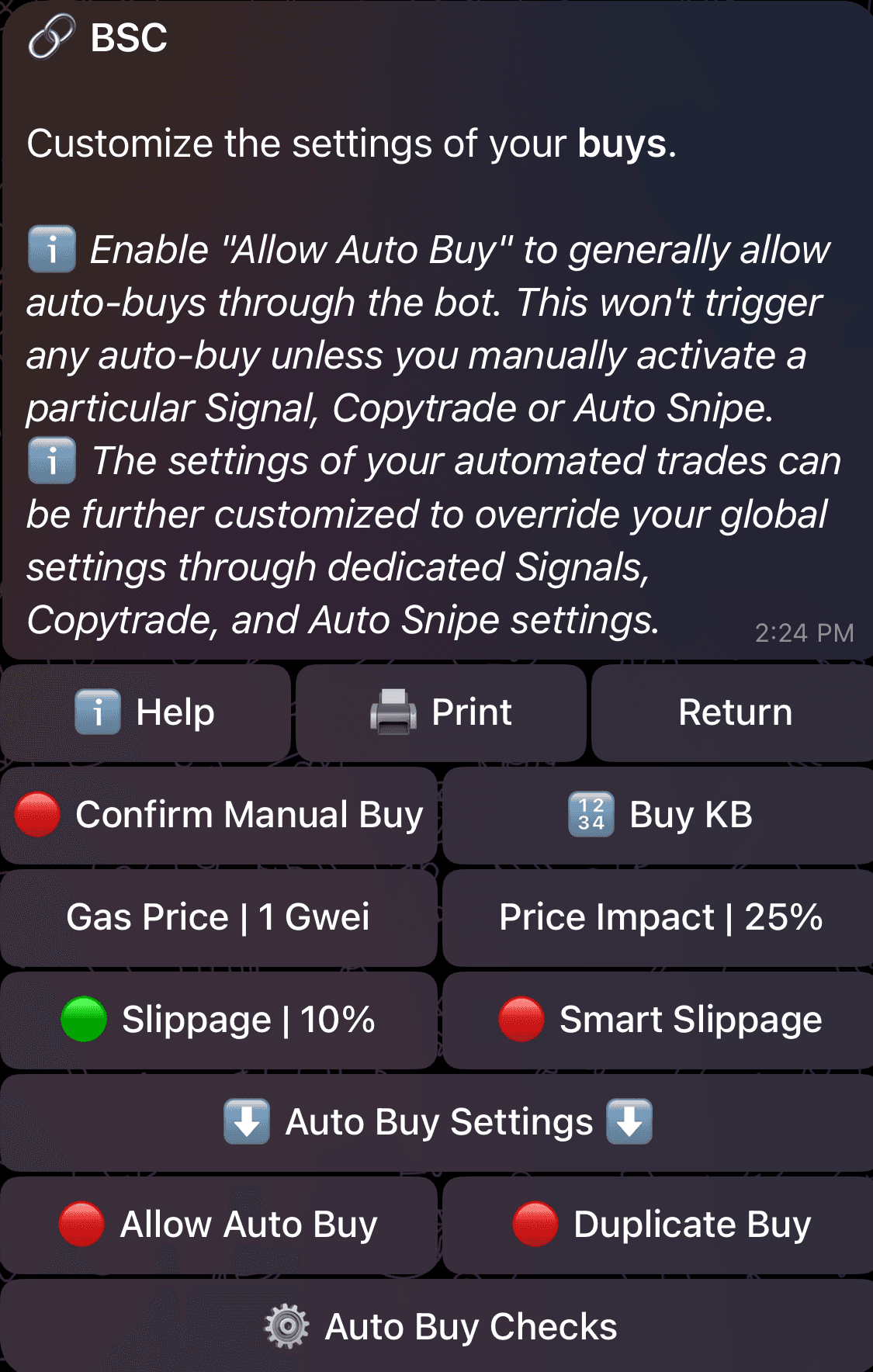 Global Settings: Buy Settings