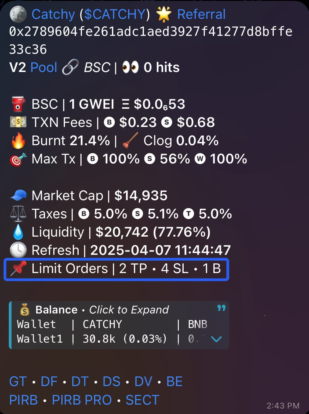 Limit Orders Summary in Token Report