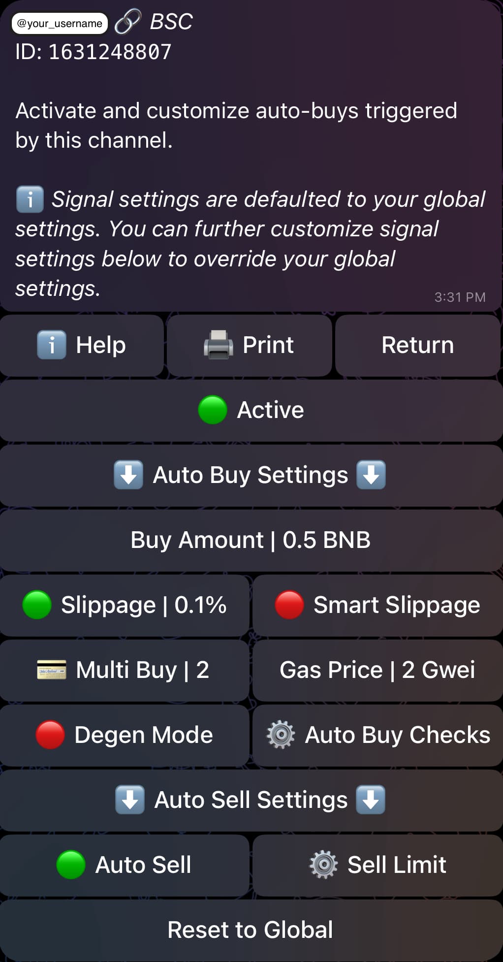 Maestro DMs Signal Settings