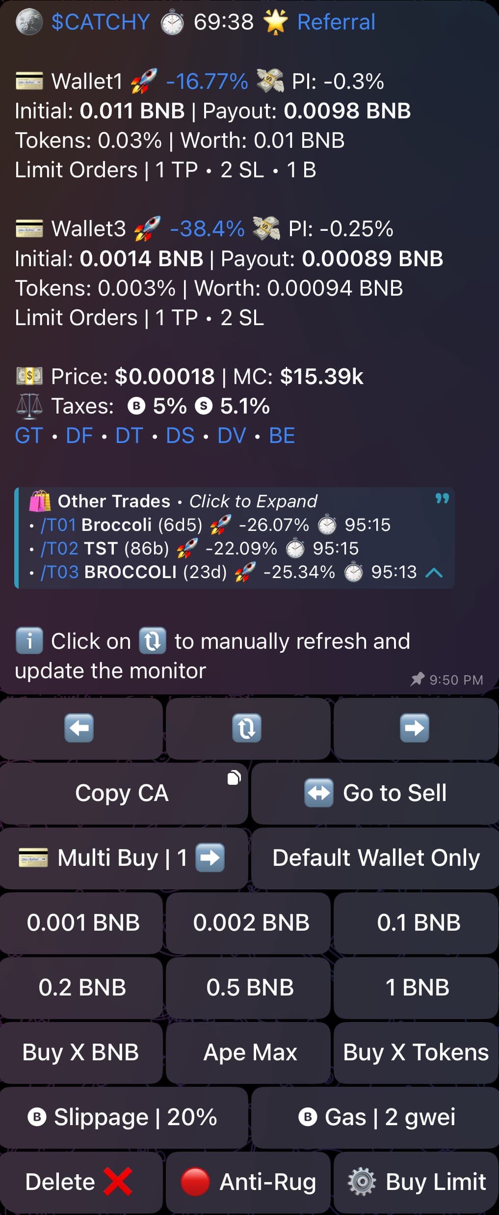 Active Trade Monitors: Buy Menu