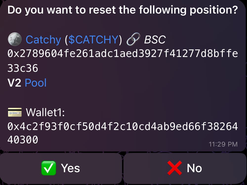 Confirmation to Reset a Position