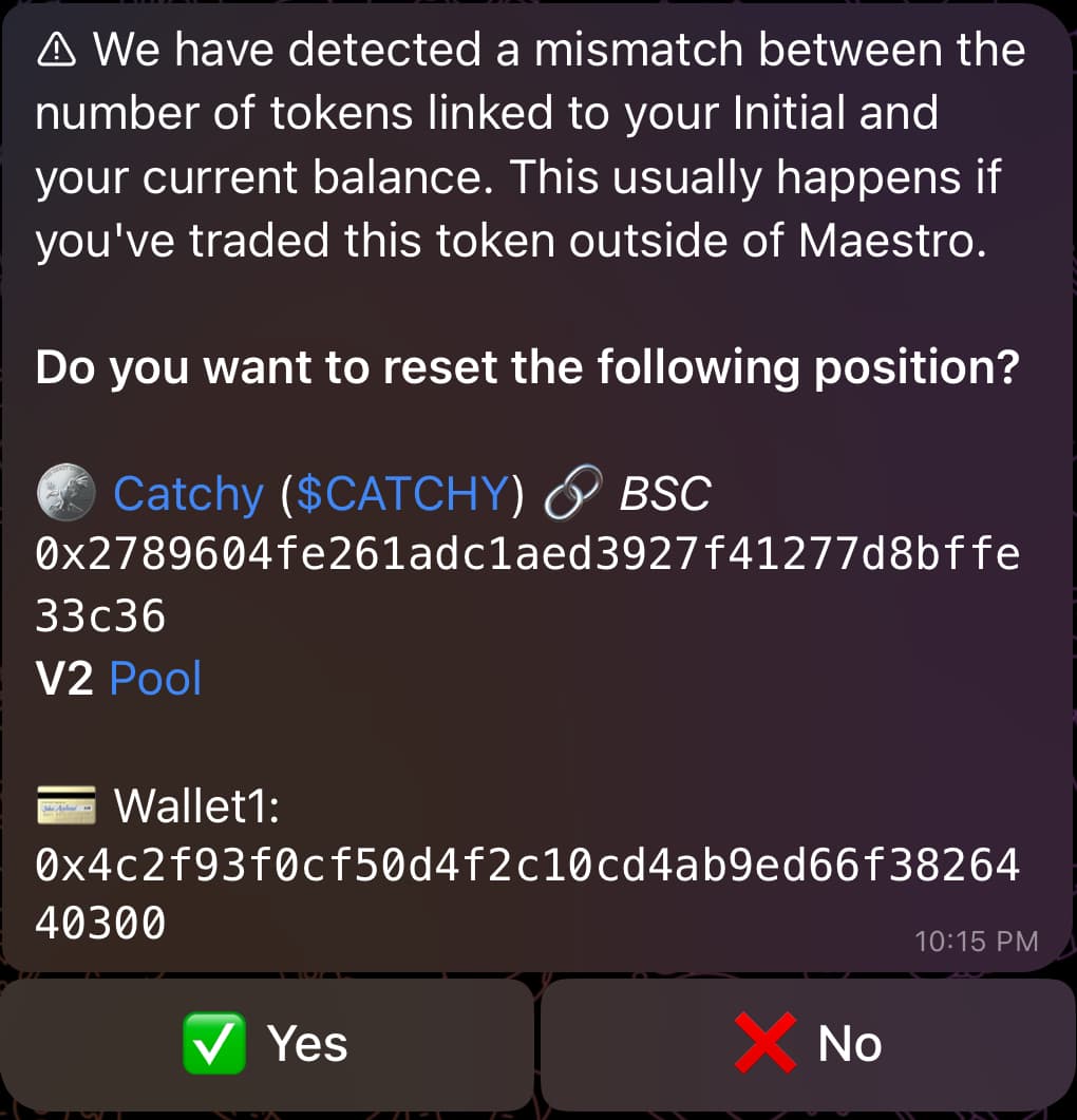 Confirmation to Reset a Position with an Outdated Initial