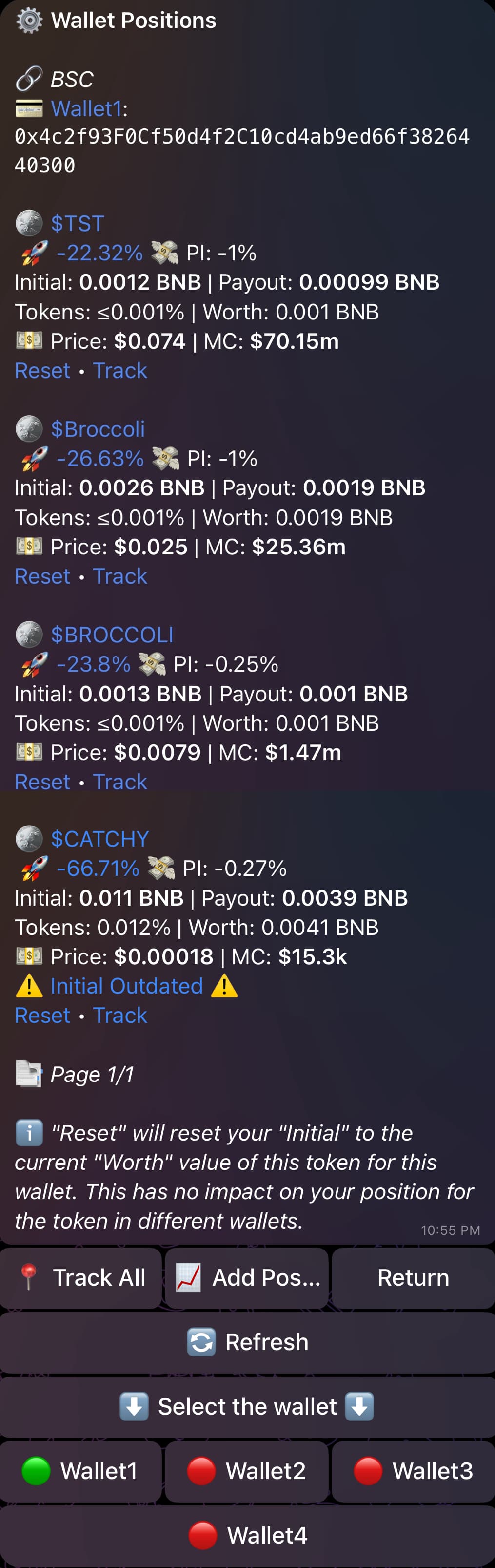 Example of Positions Menu on BSC