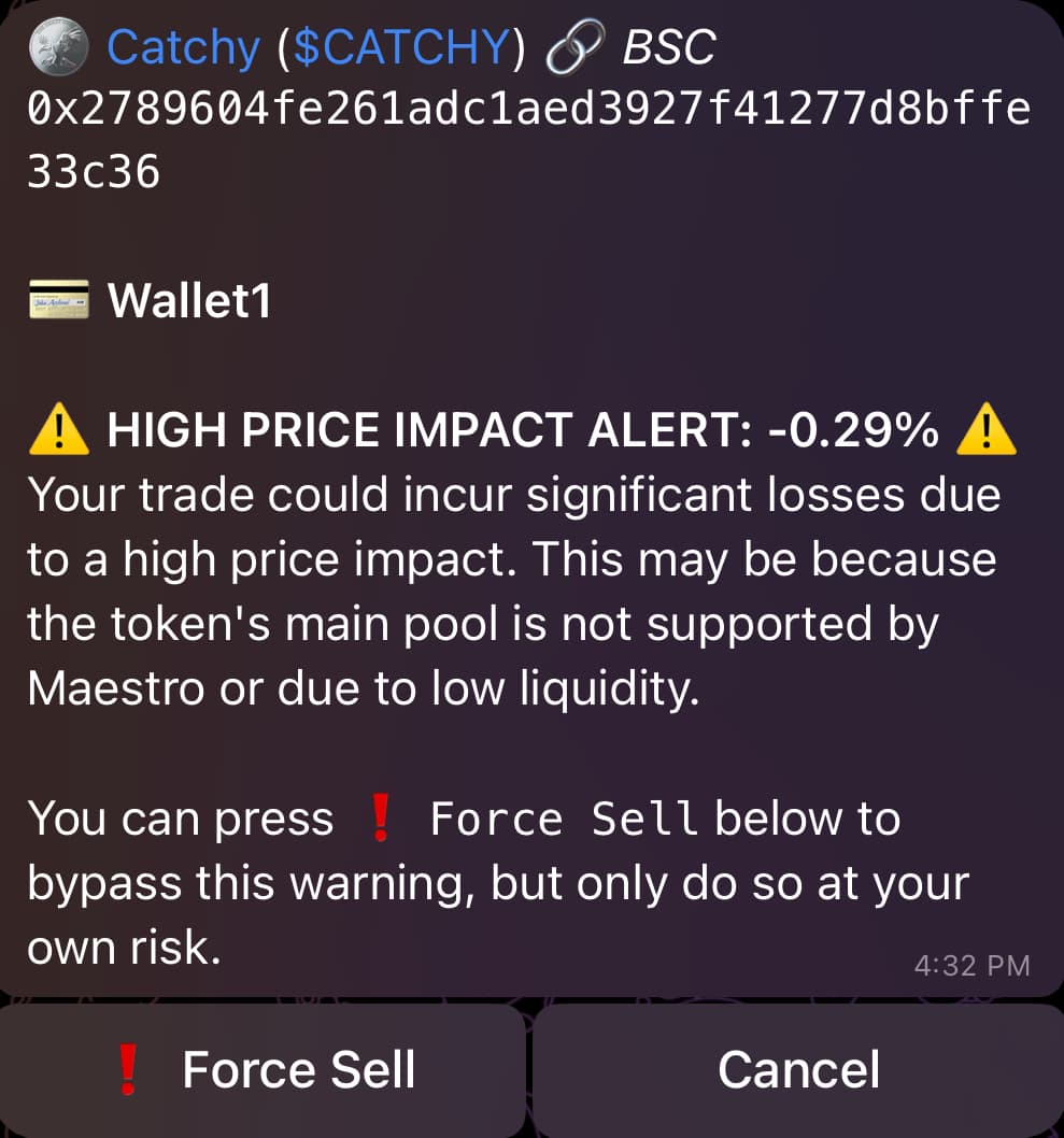 Example Alert for a Sell with High Price Impact