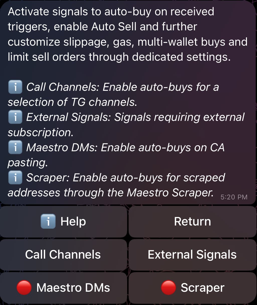 Signals Menu