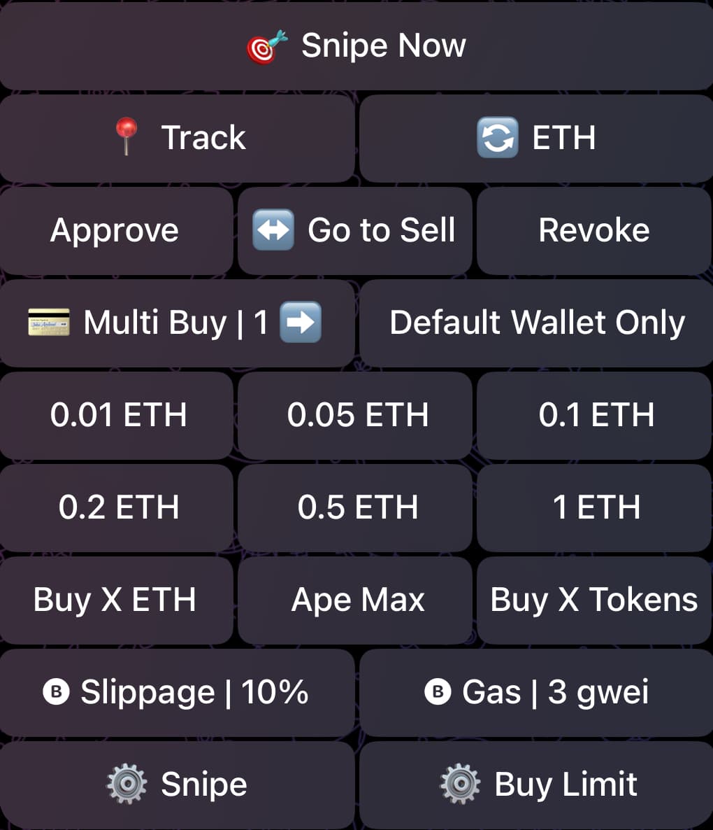 Example Token Report Buy Menu for a Non-Tradable Token