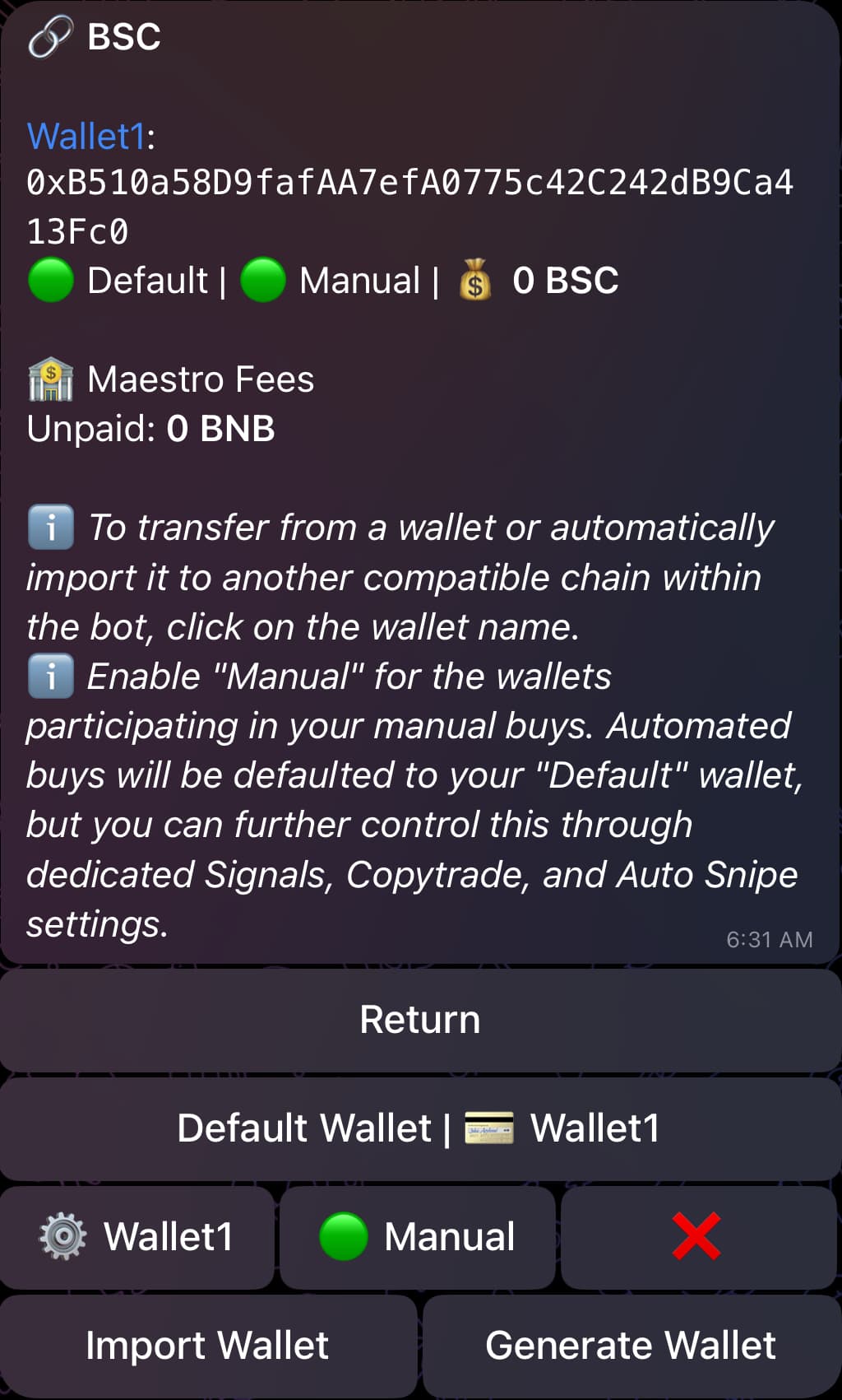 Wallets Menu