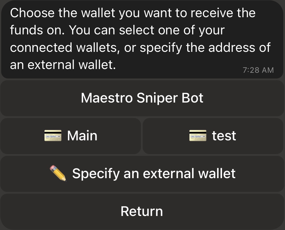 Selecting the Receiving Wallet