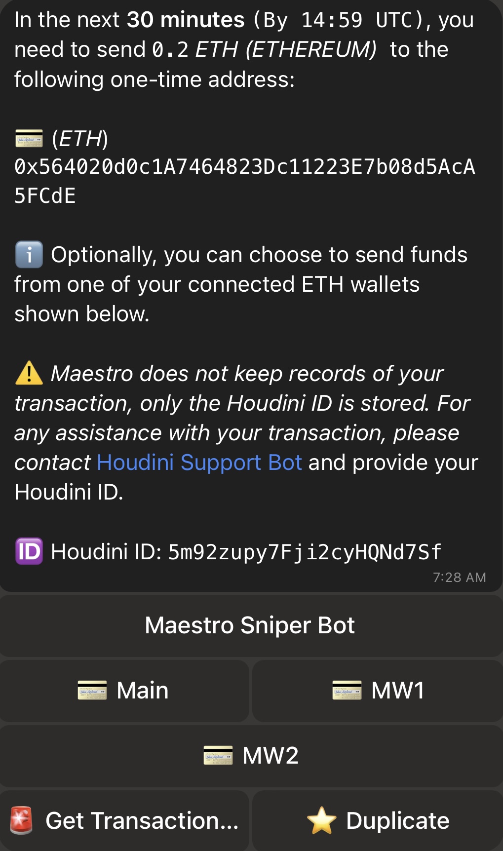 Example of a Houdini Order