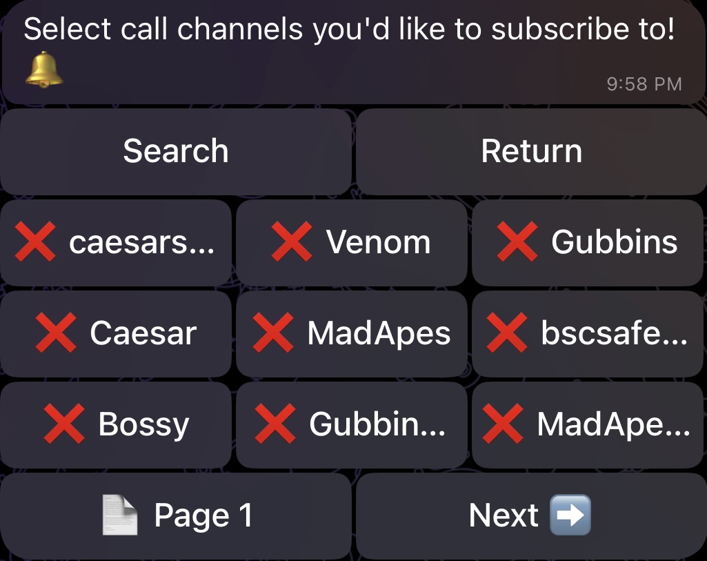 Call Channels Menu