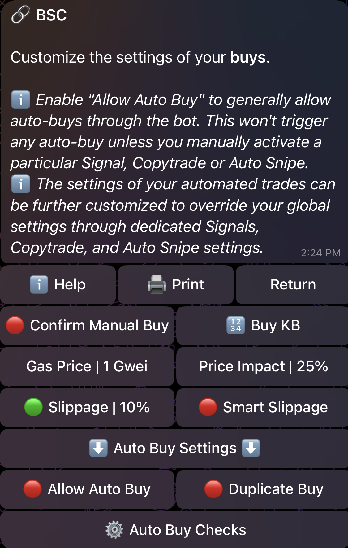 Global Settings: Buy Settings